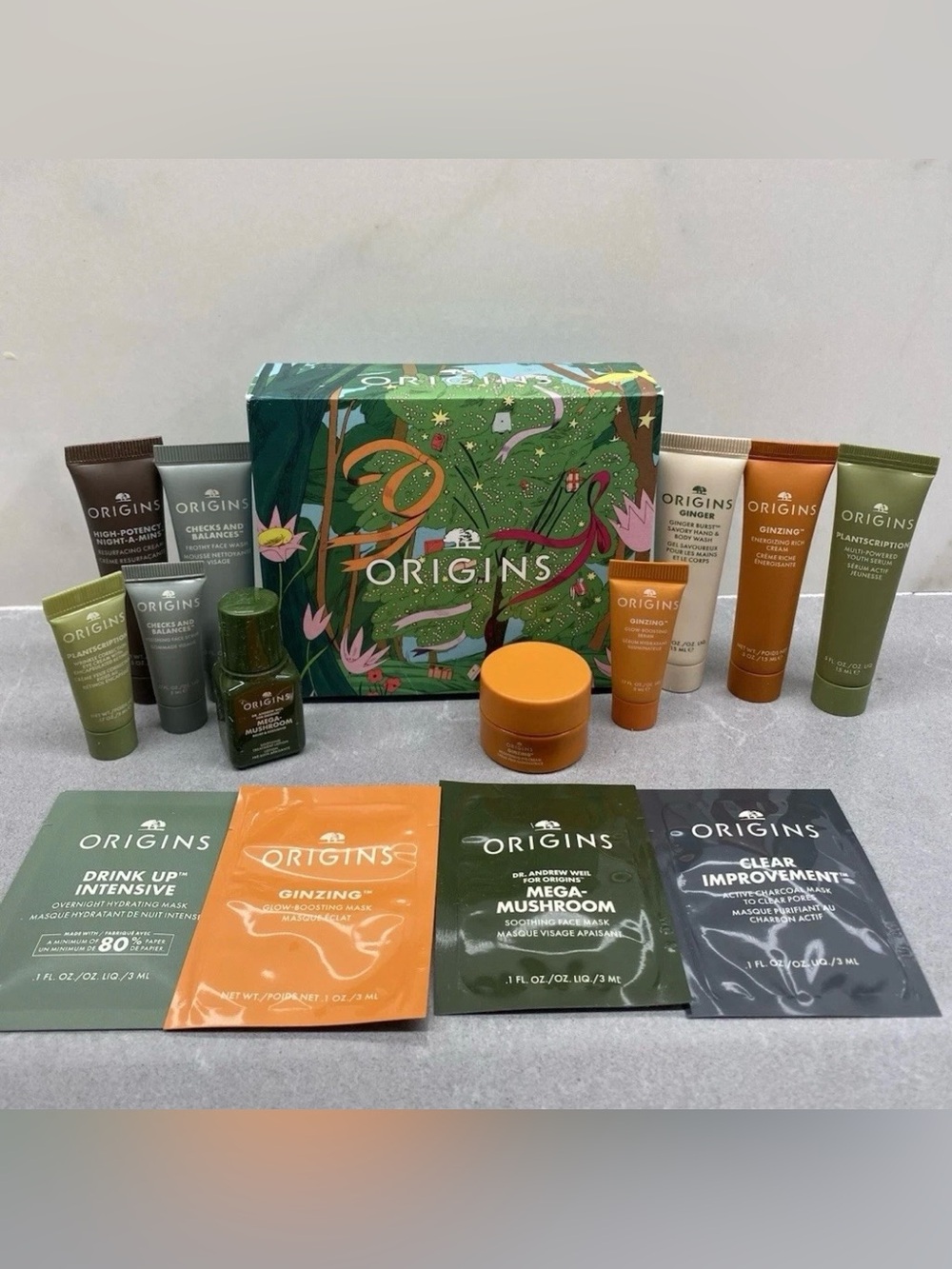 ORIGINS 14 Pc Skin Care Gift Sample Travel Set Day & Night ~ Serum Moisturizer